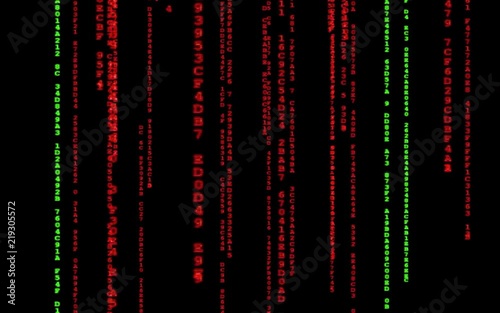 Digital binary data, streaming code background. Matrix background. Programming / Coding / Hacker concept. Cyberspace with green digital falling lines, abstract background, binary chain. Crypto space.