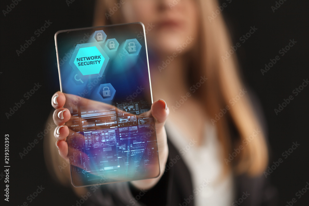 The concept of business, technology, the Internet and the network. A young entrepreneur working on a virtual screen of the future and sees the inscription: Network security