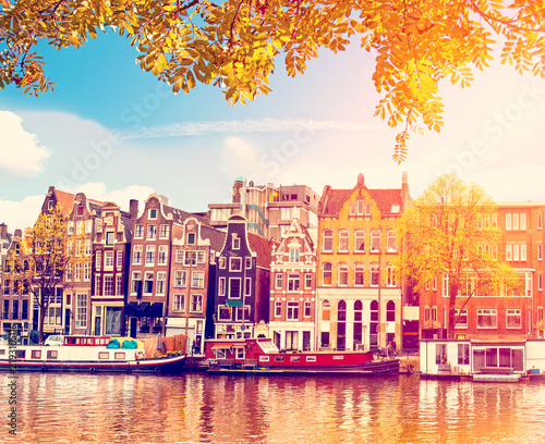 Obraz na płótnie Beautiful Magic Autumn Landscape in Amsterdam, Holland. amazing places. popular tourist atraction w salonie