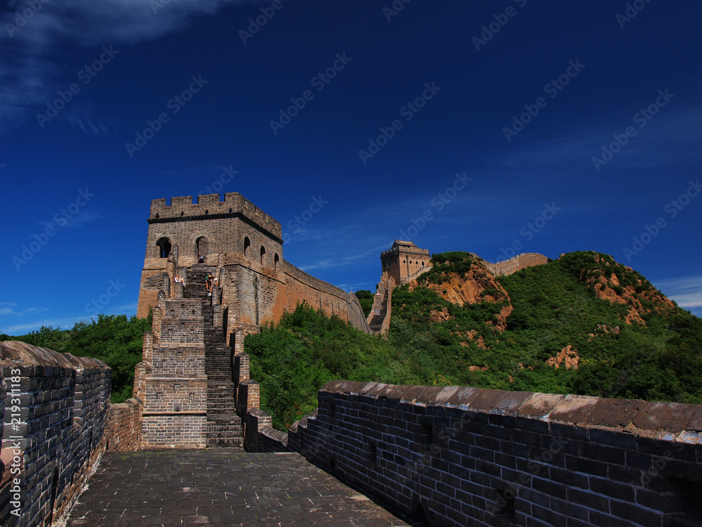 The Great Wall with ramparts during azure blue day