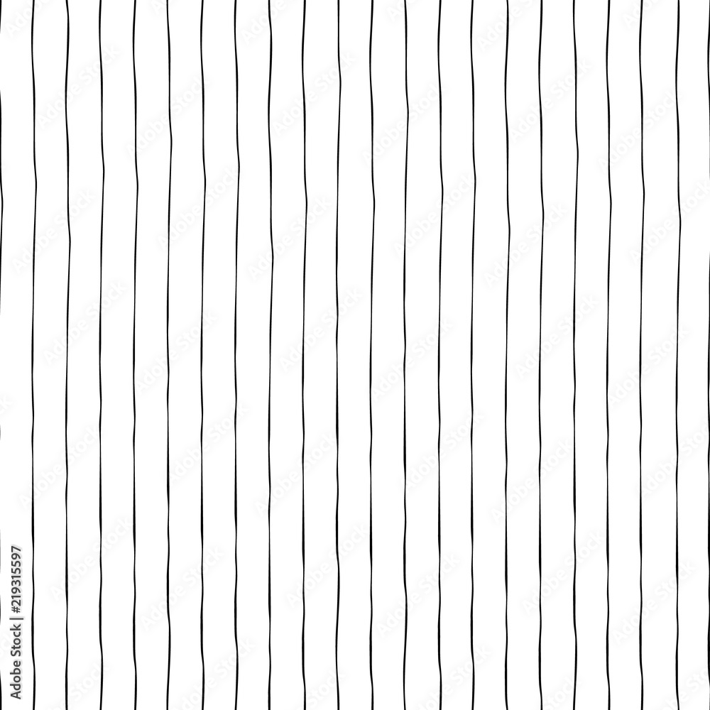 Black thin vertical hand drawn stripes on white seamless vector background texture. Hand drawn doodle lines.