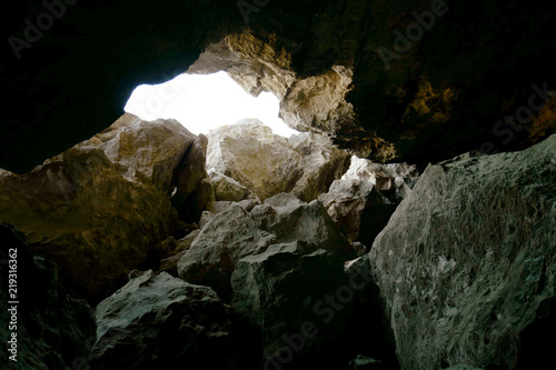 Stone cave inside near entrance