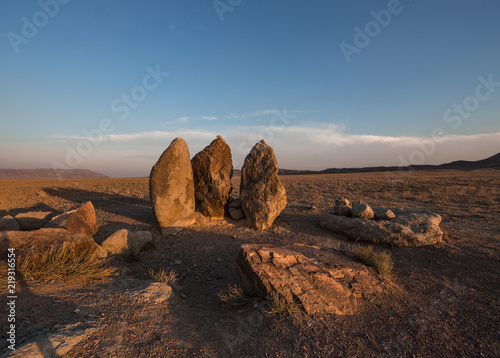 ancient historical big stones in the field, Asia, Kazakhstan