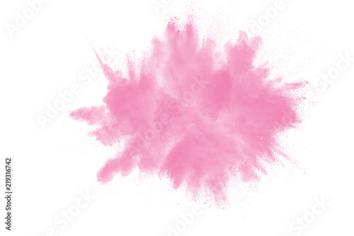 Pink powder explosion isolated on white background.