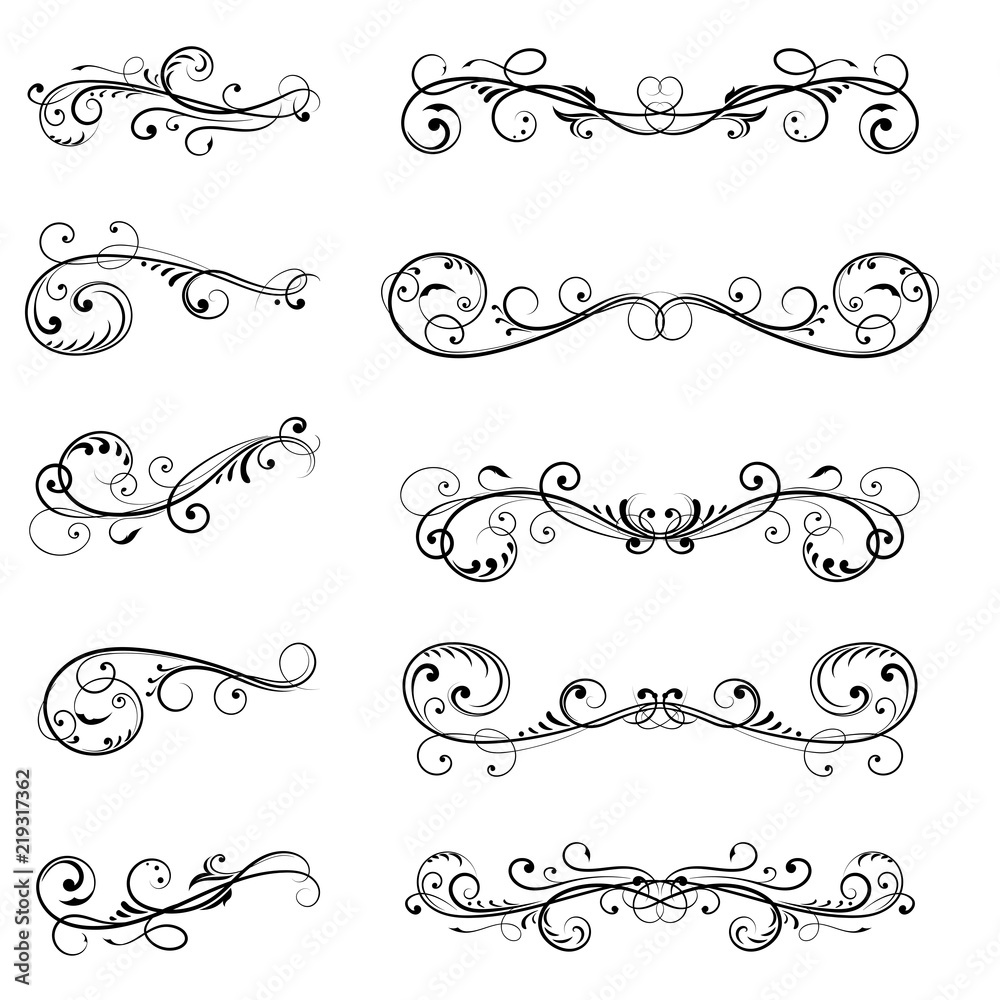 Floral divider. Black filigree decorations Floral divider. Black filigree decorations