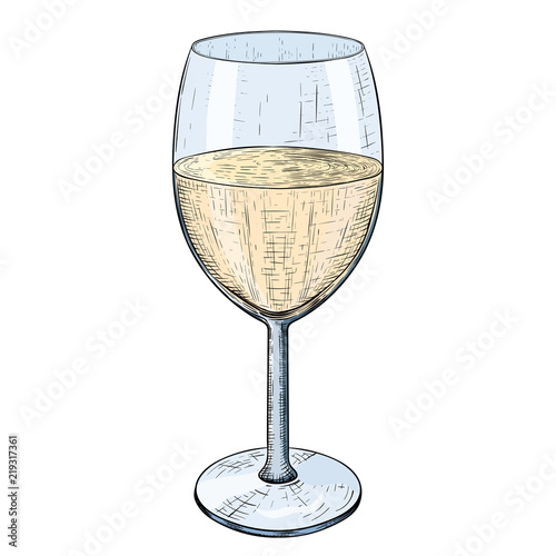 Glass of white wine. Hand drawn sketch
