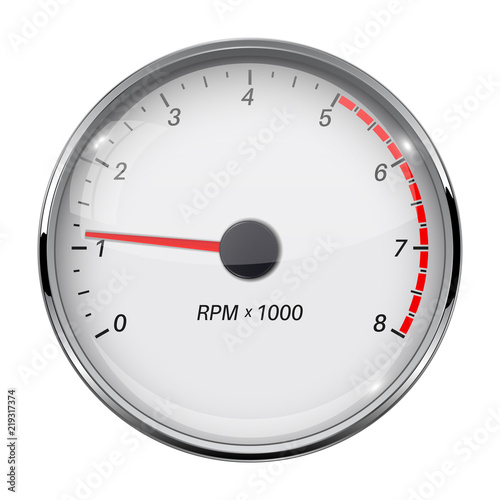 Tachometer. White device with chrome frame