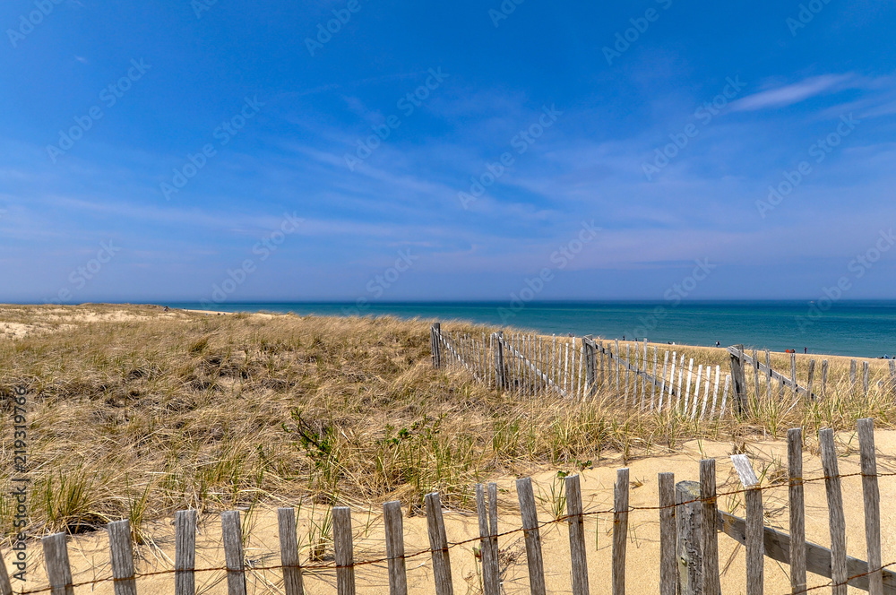 Fence in a sand dune and grass at Cape Code
