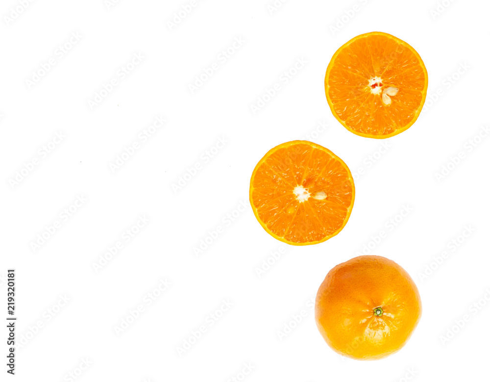 Fototapeta premium Top view mandarin orange slice isolated on white background.