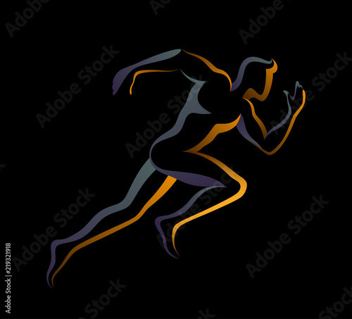 Silhouette of a running man on a black background