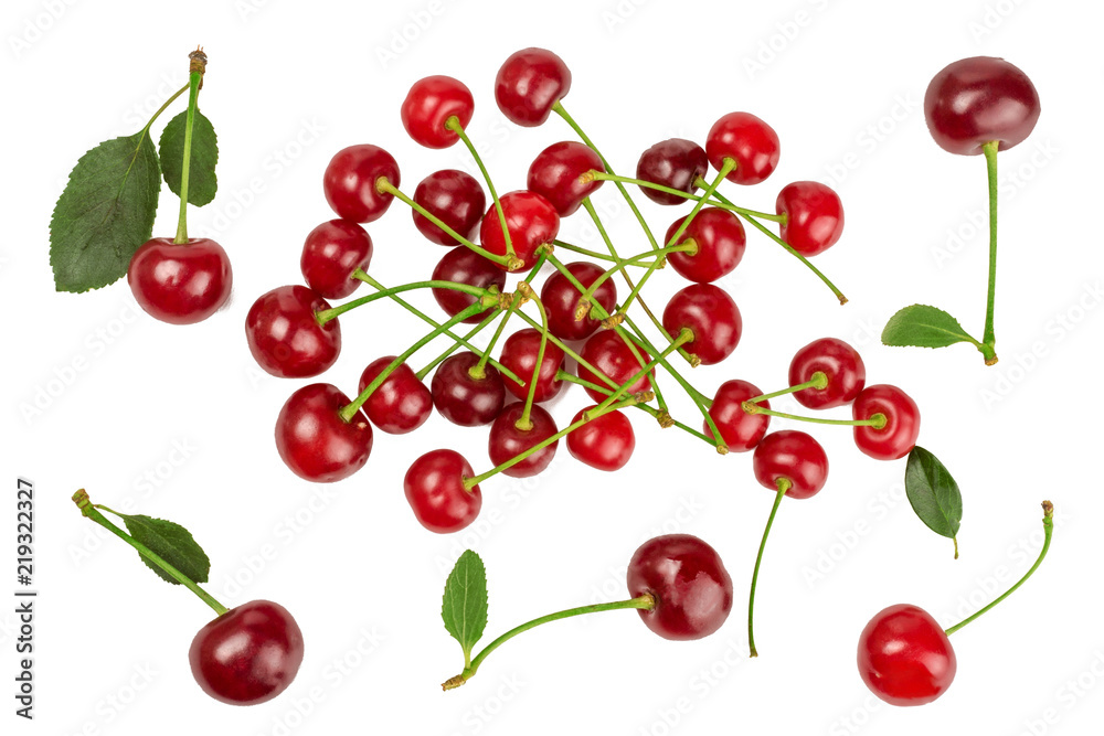 Cherries isolated on white background. Top view Cherries isolated on white background. Top view