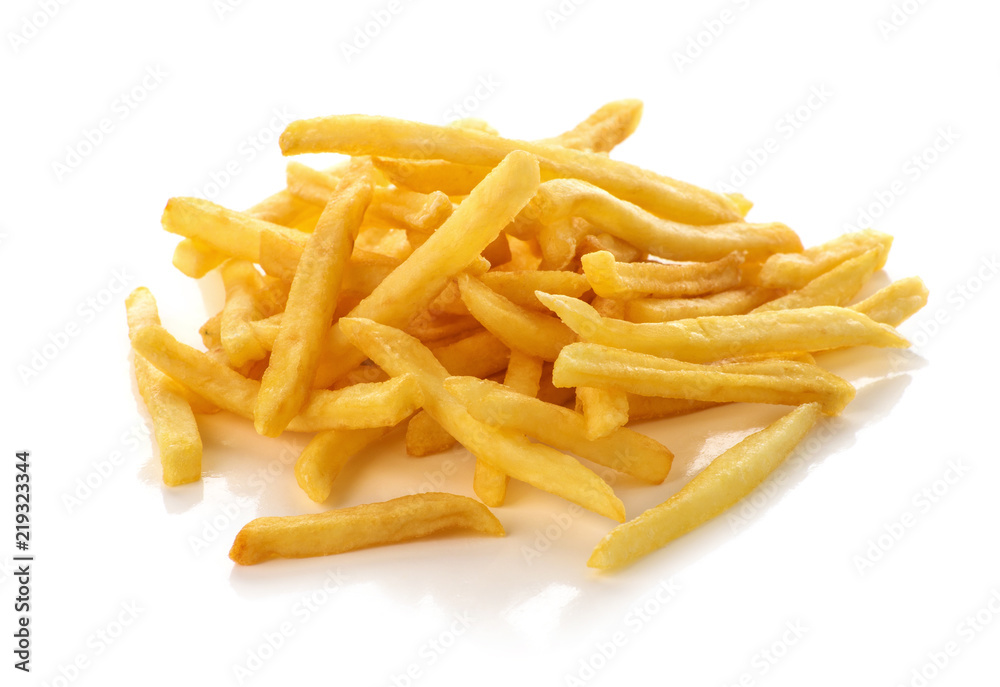 pile of french fries on a white background