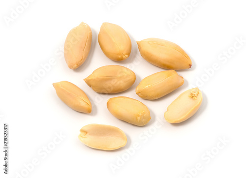 group of peeled peanuts isolated on white background