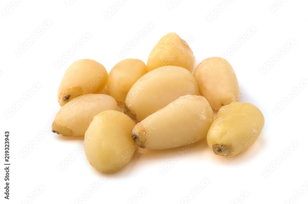 Cedar Pine nuts on a white background