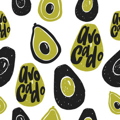 Acrylglasbilder Avocadomuster Avocado Muster mit Handgezeichnetem Schriftzug  © Ekaterina Kapranova