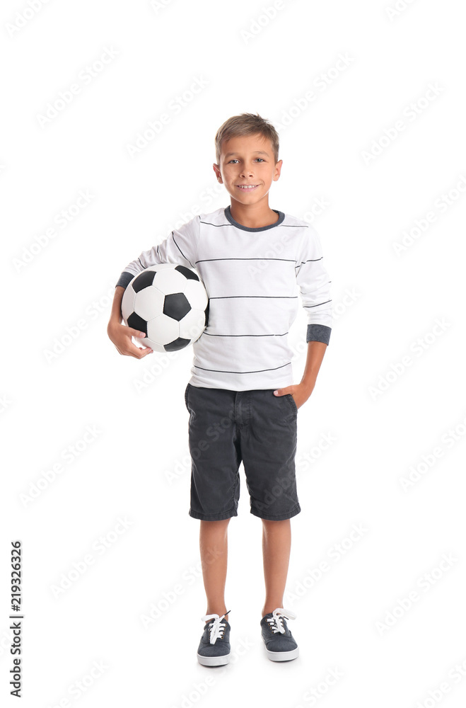 Adorable little boy with soccer ball on white background Adorable little boy with soccer ball on white background