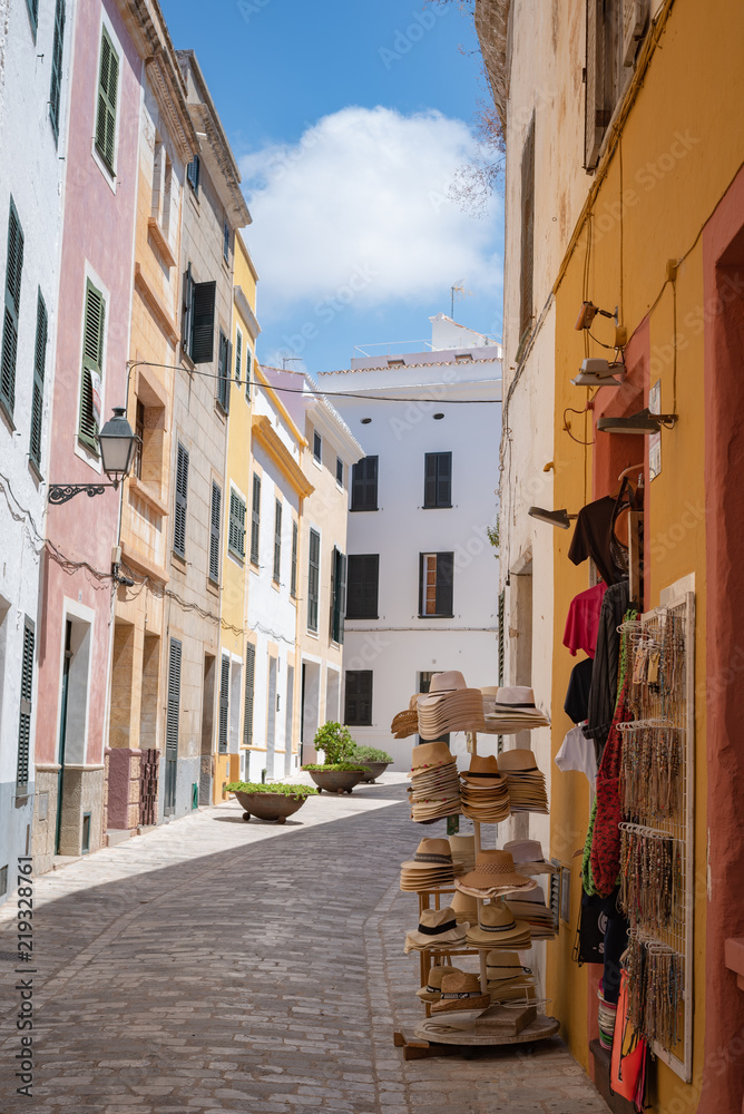 Shopping in the backstreets of Cuitadella, Menorca, Spain
