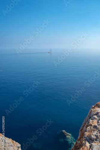 Yacht sailing out into the Mediterranean