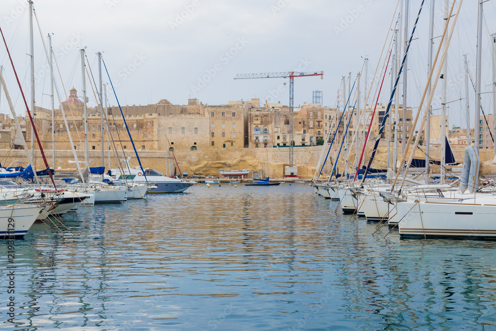 Birgu, Malta. Yachts at the fortress walls