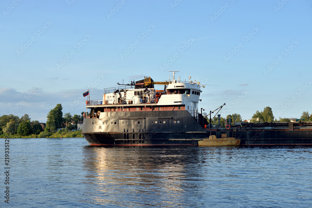 Cargo ship on the Neva river.
