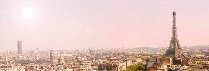 panoramic view of paris with the eiffel tour at sunrise
