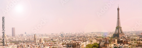 panoramic view of paris with the eiffel tour at sunrise