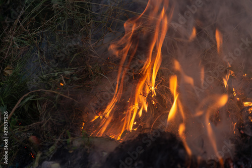 fire, burn a bunch of dry grass