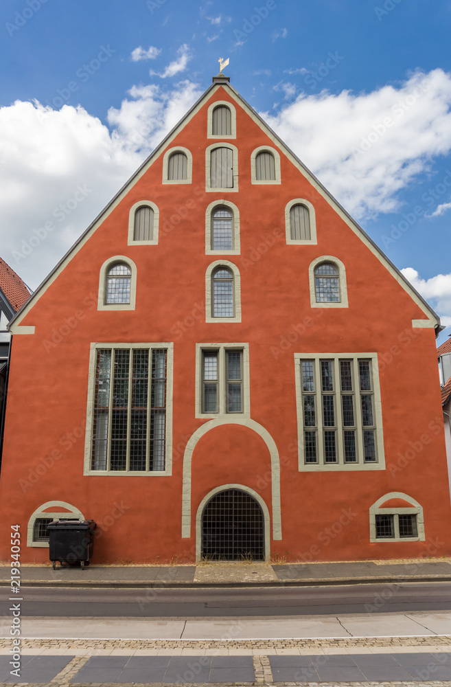 Historic red house in the center of Lengo, Germany