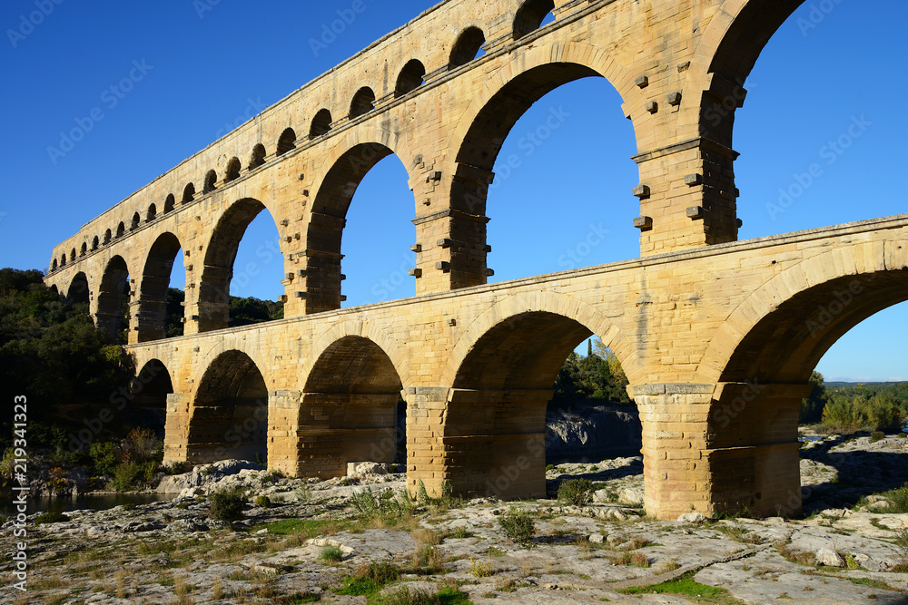 Pont du Gard is an old Roman aqueduct near Nimes in Southern France