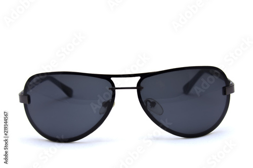 Sunglasses with a black rim on a white background