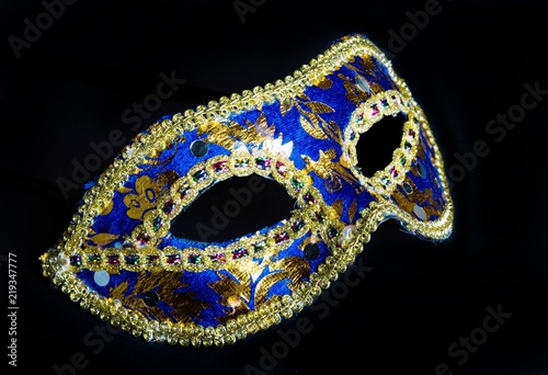 Blue and gold masquerade mask