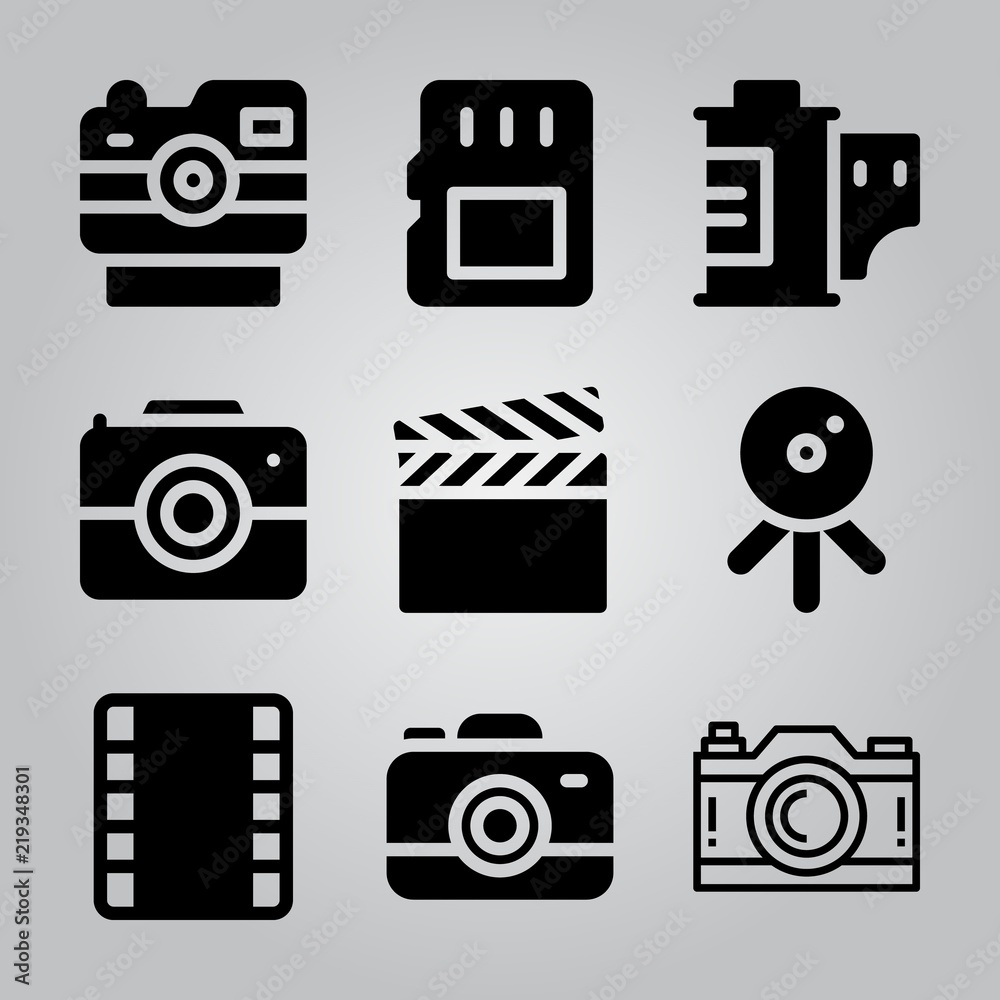 Simple 9 Icon Set Of Camera Related Film Roll, Camera, Film Strip And Web  Cam Vector Icons. Collection Illustration Stock Vector | Adobe Stock