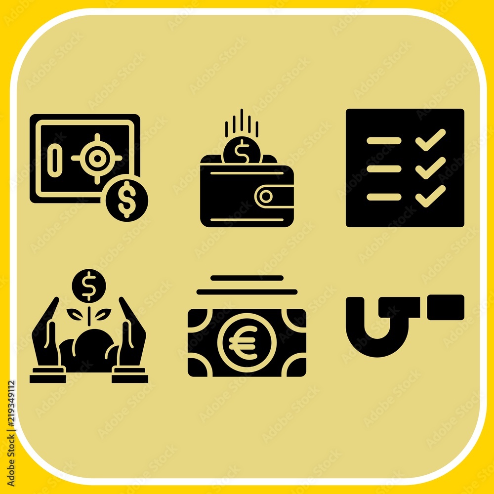 Simple 6 icon set of business related growth, safebox, money and wallet vector icons. Collection Illustration Simple 6 icon set of business related growth, safebox, money and wallet vector icons. Collection Illustration