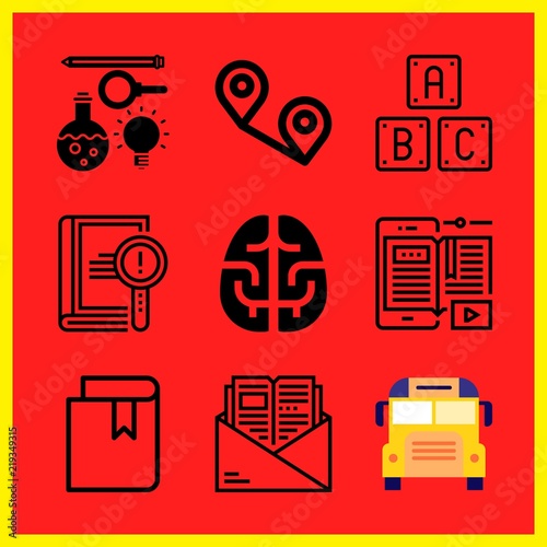 Simple 9 icon set of edication related book, book, brain and book vector icons. Collection Illustration