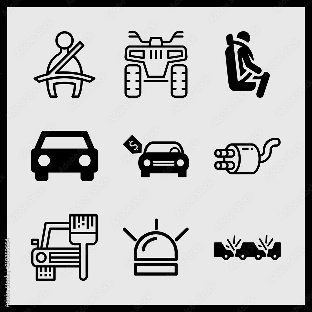 Simple 9 Icon Set Of Car Related Brand New Car With Dollar Price Tag simple-9-icon-set-of-car-related-brand-new-car-with-dollar-price-tag