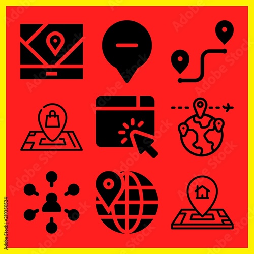 Simple 9 icon set of map related [iconsRandom:4] vector icons. Collection Illustration