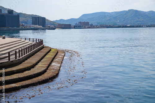Stepped Revetment wall of Takamatsu port in the Seto Inland Sea,Kagawa,Shikoku,Japan