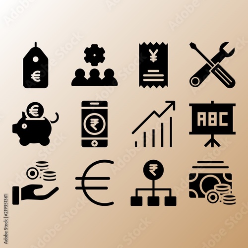 Get money, profits and team related premium icon set
