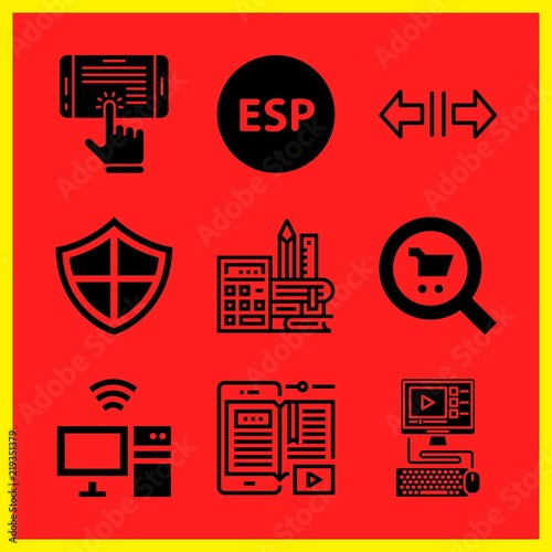 Simple 9 icon set of online related search, computer, ebook and esp vector icons. Collection Illustration