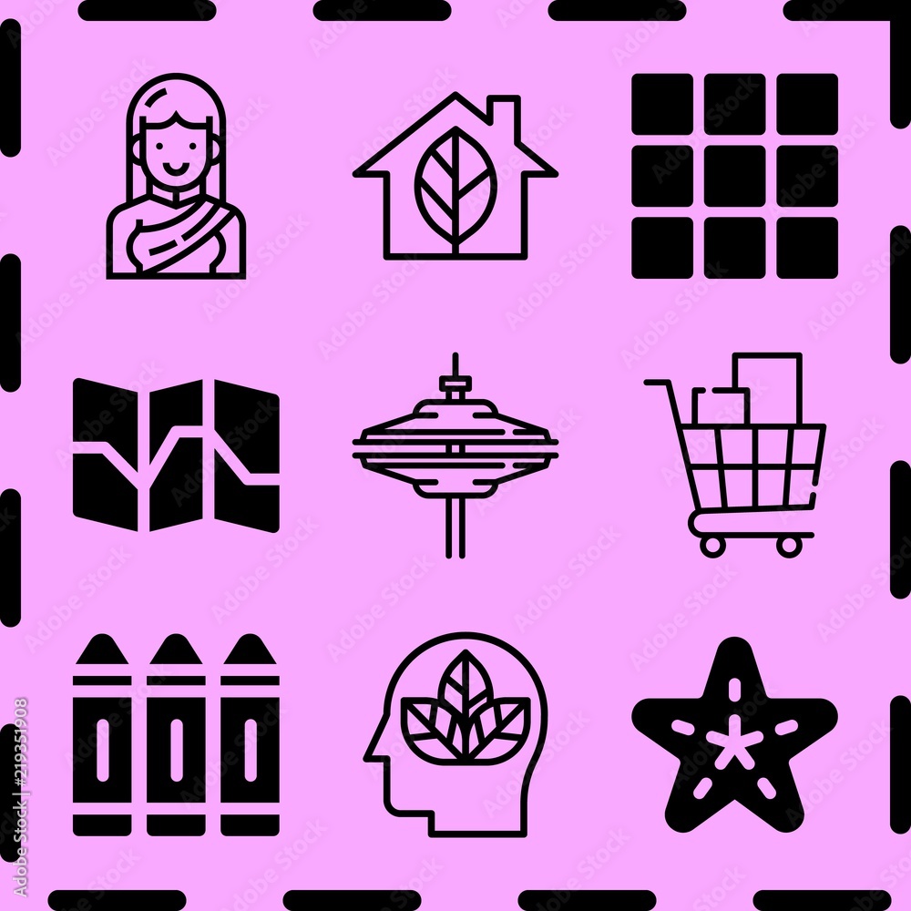 Φωτογραφία Simple 9 icon set of art related think green, map, cymbals and shopping cart vector icons