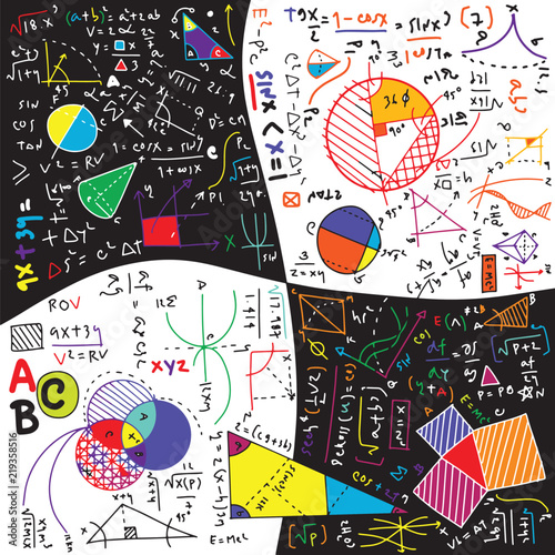 Physical formulas and phenomenon. hand-drawn illustration. science board with math. physics education at school photo