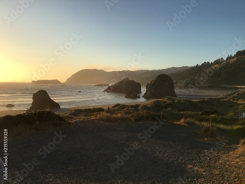 Rocks on the Oregon coast at dusk