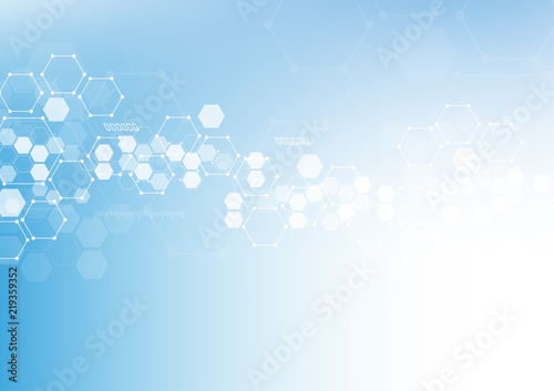 Abstract hexagonal molecular structures in technology background and science style. Medical design. Vector illustration