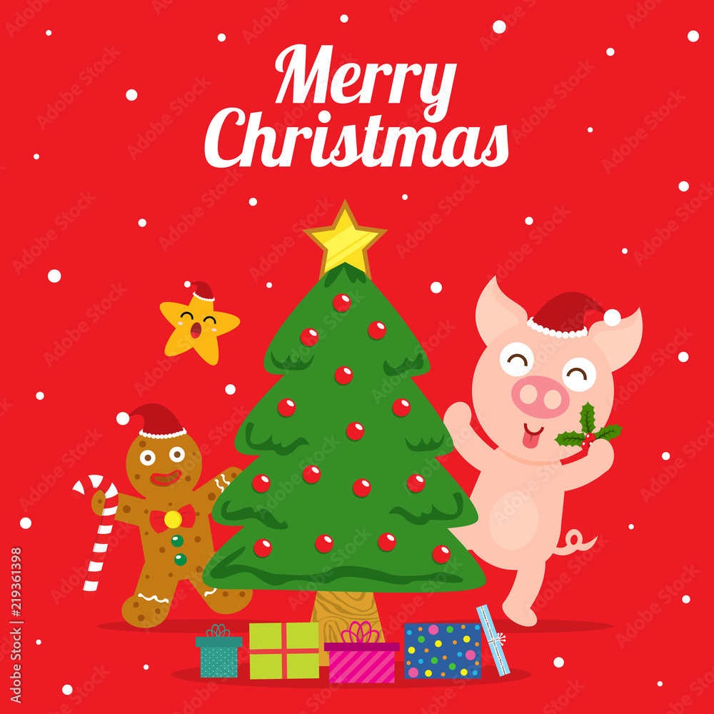 merry christmas with cute pig illustration