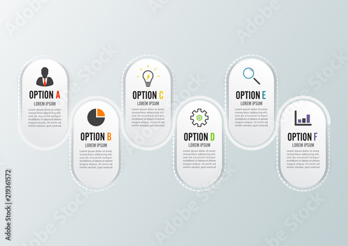 Template Timeline Infographic colored horizontal numbered for six position can be used for workflow, banner, diagram, web design, area chart.