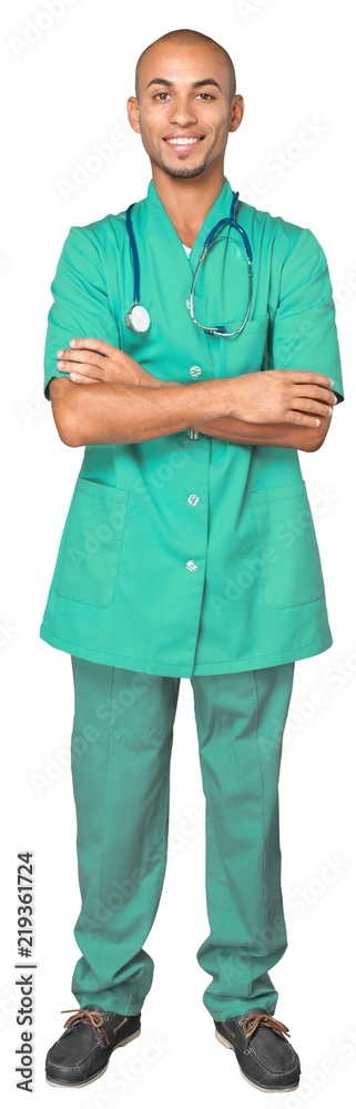 Portrait of young handsome man doctor isolated on white Portrait of young handsome man doctor isolated on white