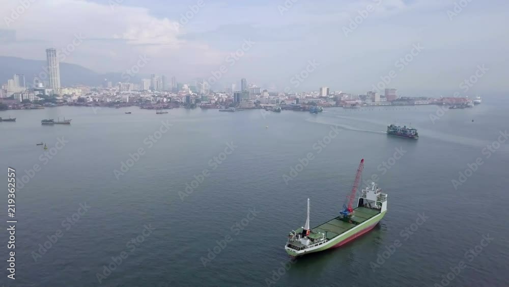 Crane Vessel in the Sea. Aerial View
