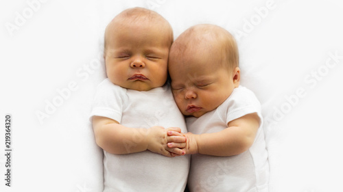 Identical Twin Infant Babies With Copy Space