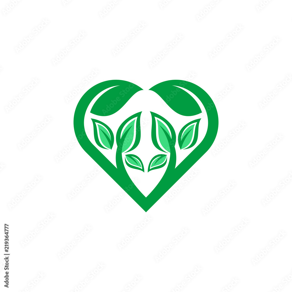 heart eco leaf logo template vector illustration