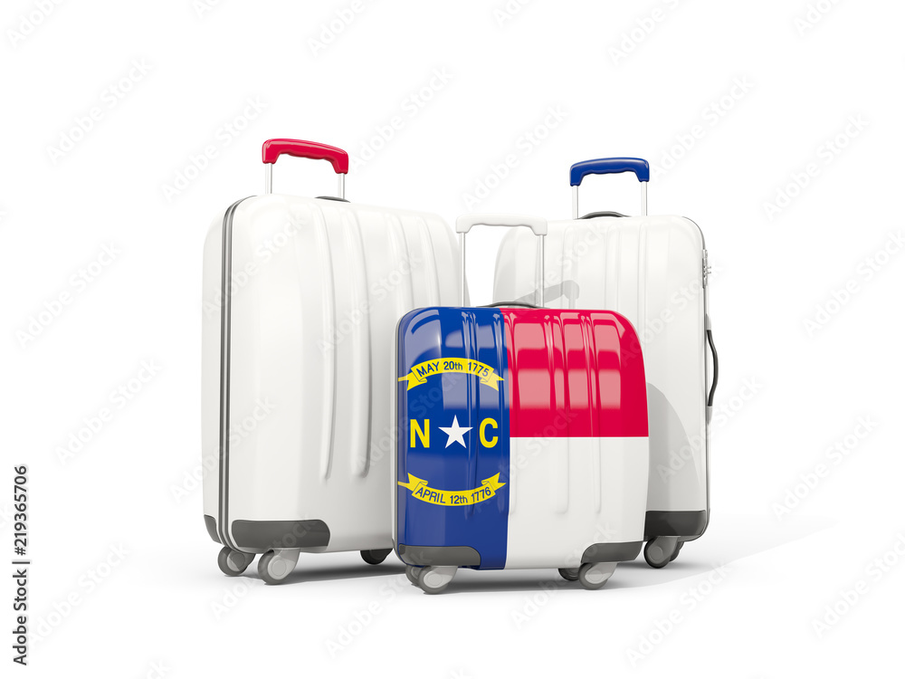 Luggage with flag of north carolina. Three bags with united states local flags Luggage with flag of north carolina. Three bags with united states local flags